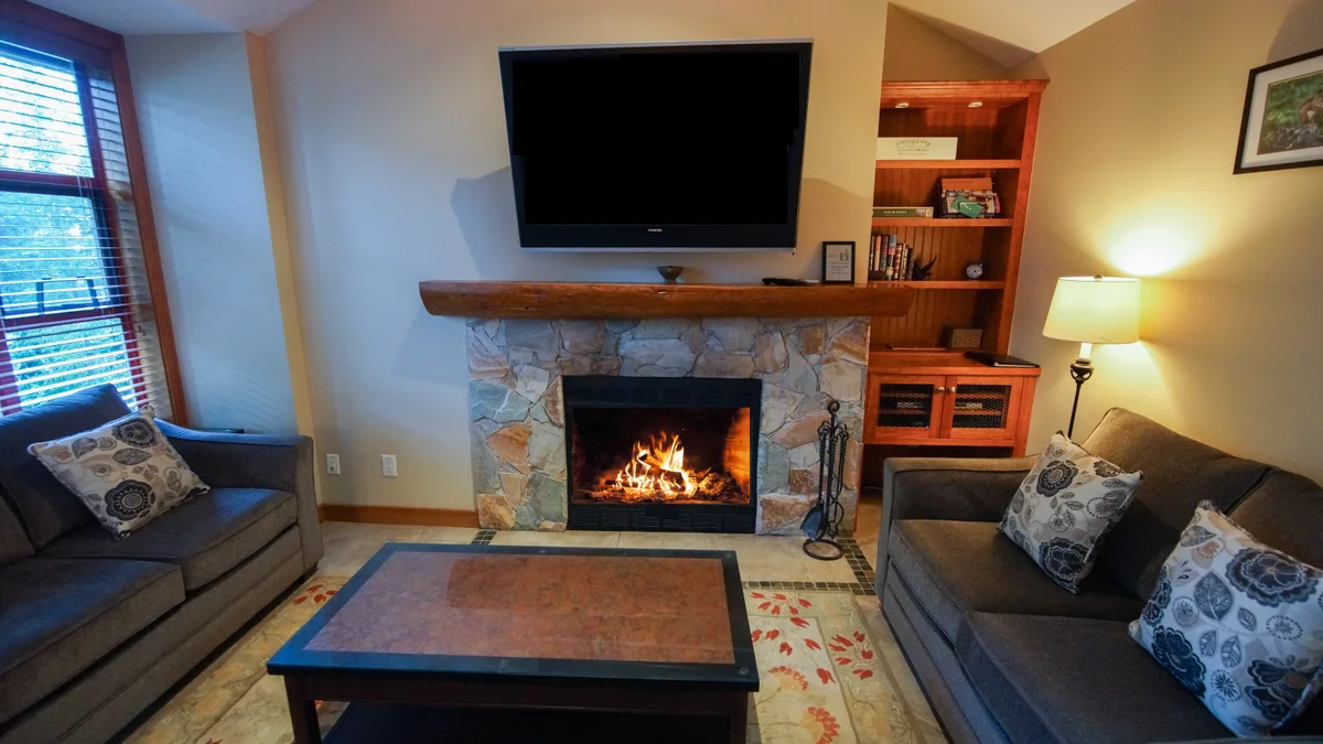 Fireplace and TV in living area