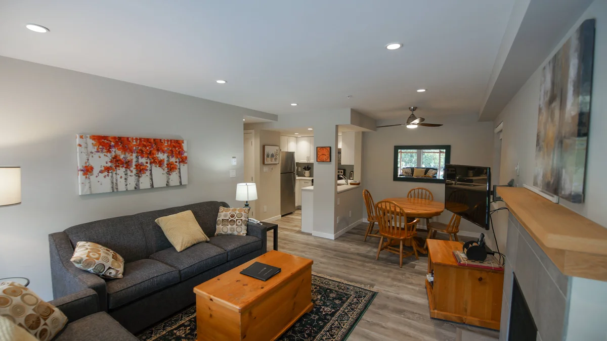 Open plan kitchen, living and dining