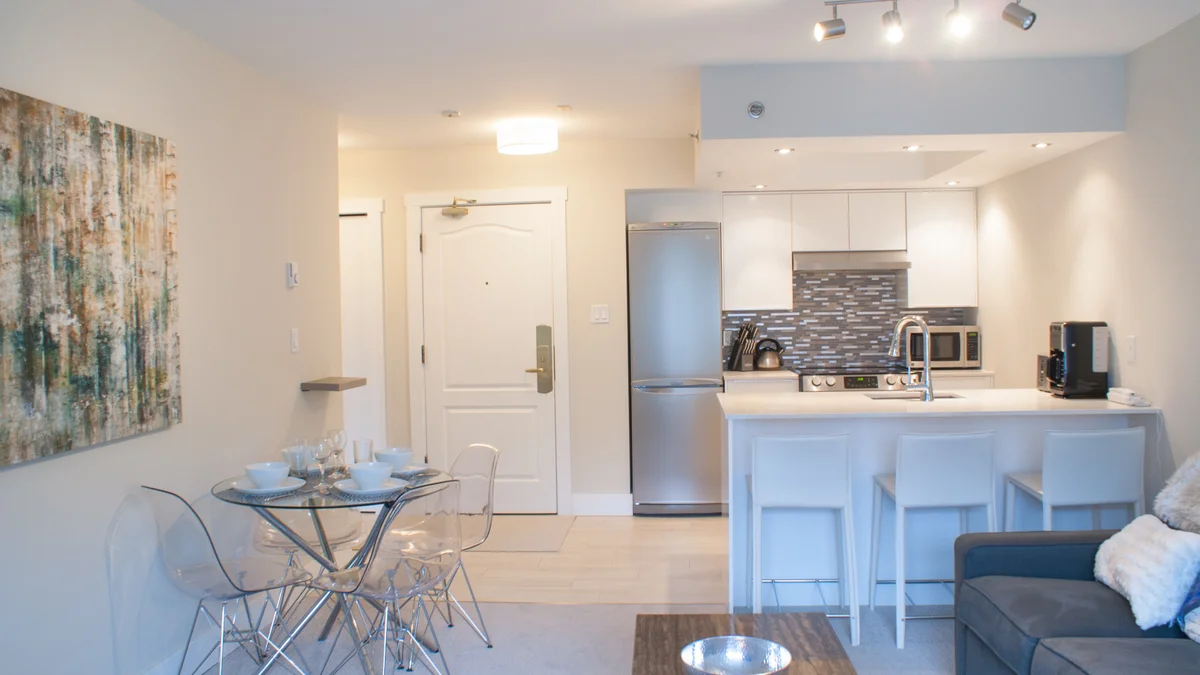 Open plan kitchen, living and dining